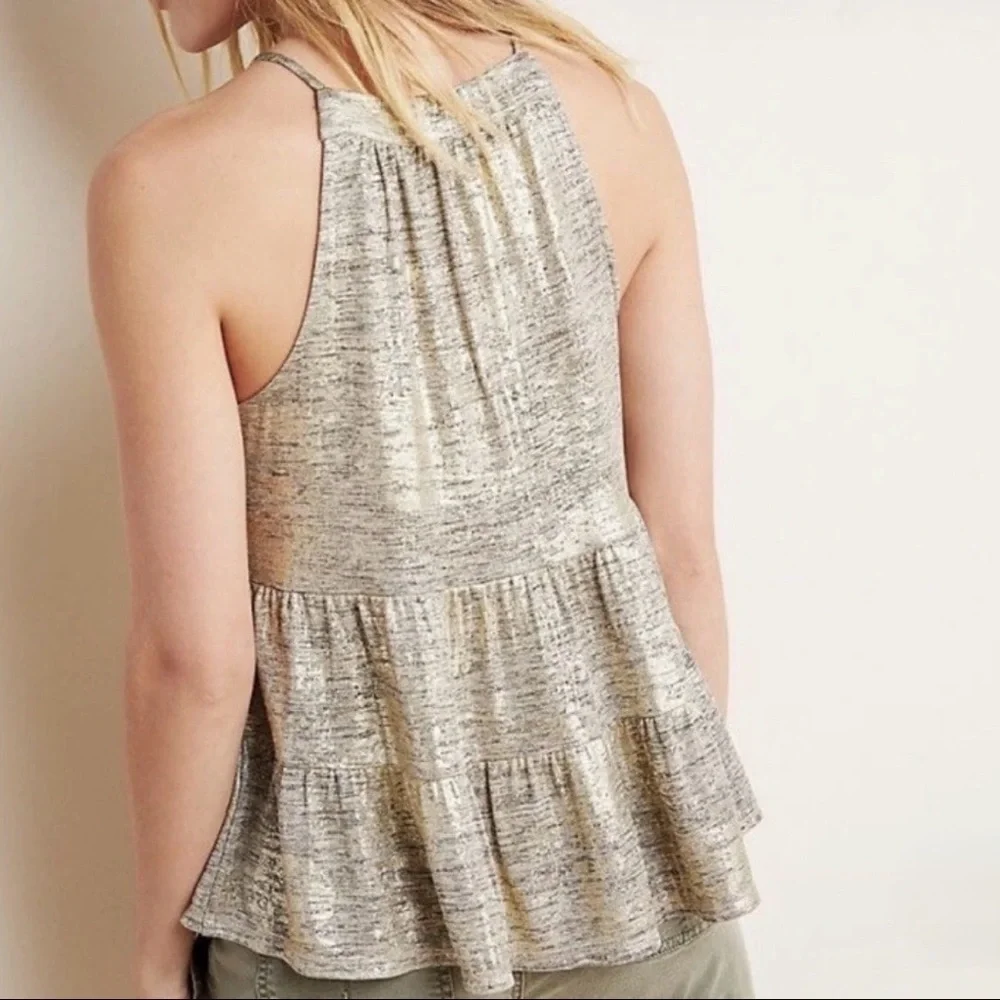 Anthropologie (Sunday in Brooklyn) | Metallic Gold Tiered Tank, XL - Picture 3 of 8